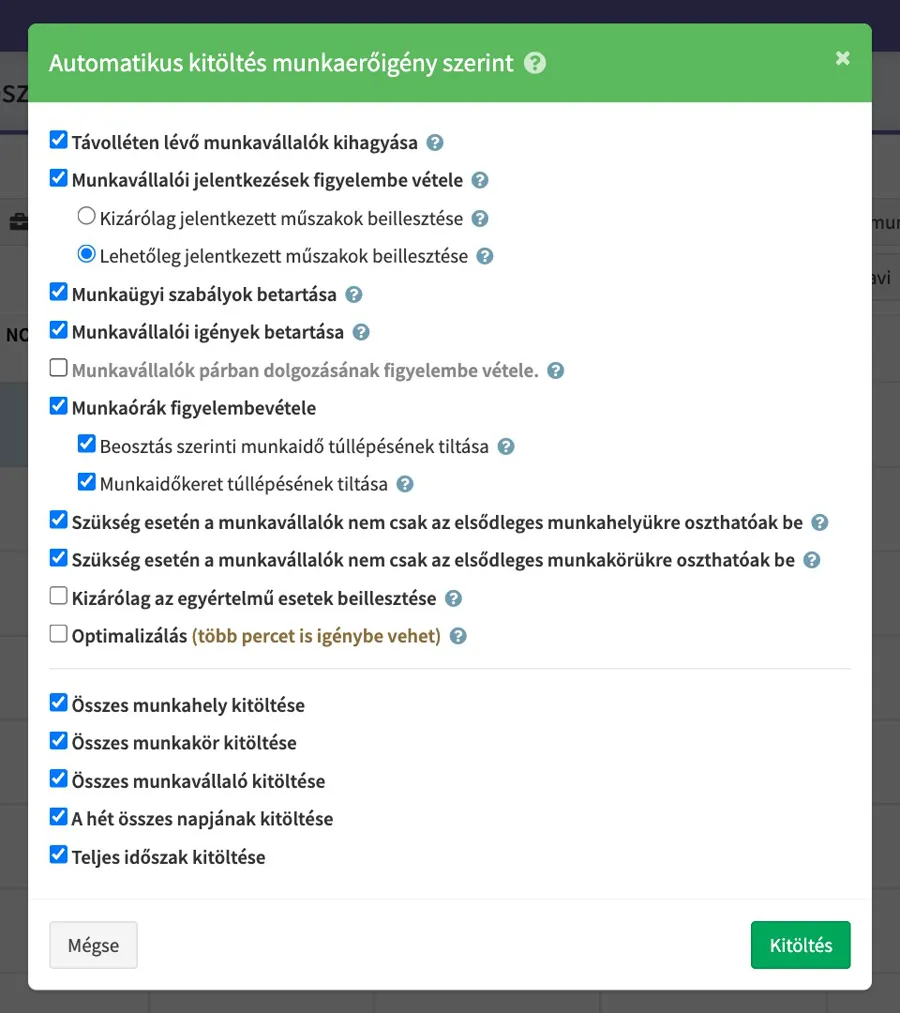 Az automatikus kitöltés beállításai